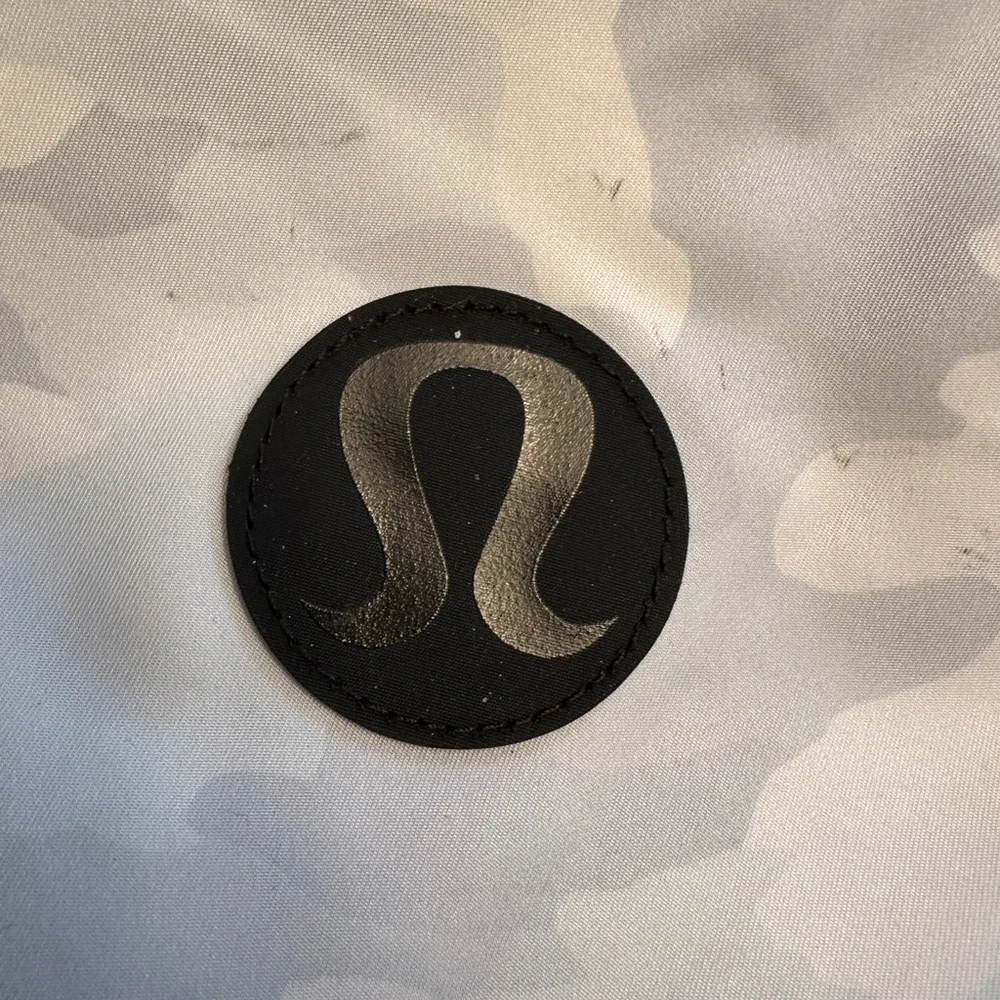 Lululemon‎ Light Gray Camo Backpack Black Logo Hardware Zip Front & Top 18”x16”